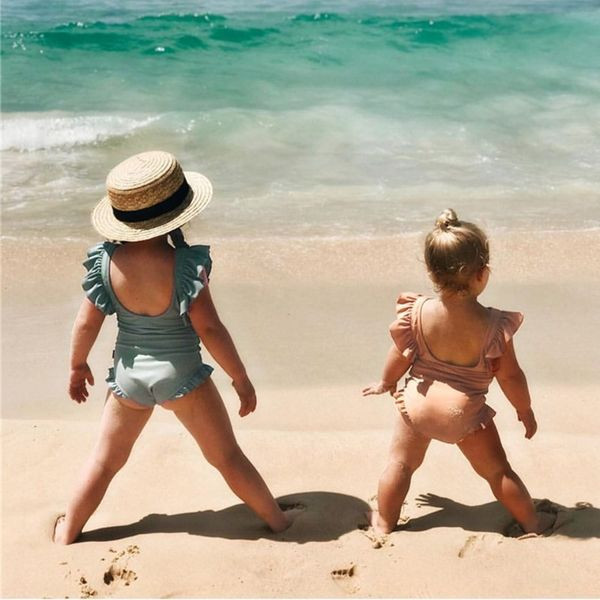 Laste ujumistrikoo beež ja sinine