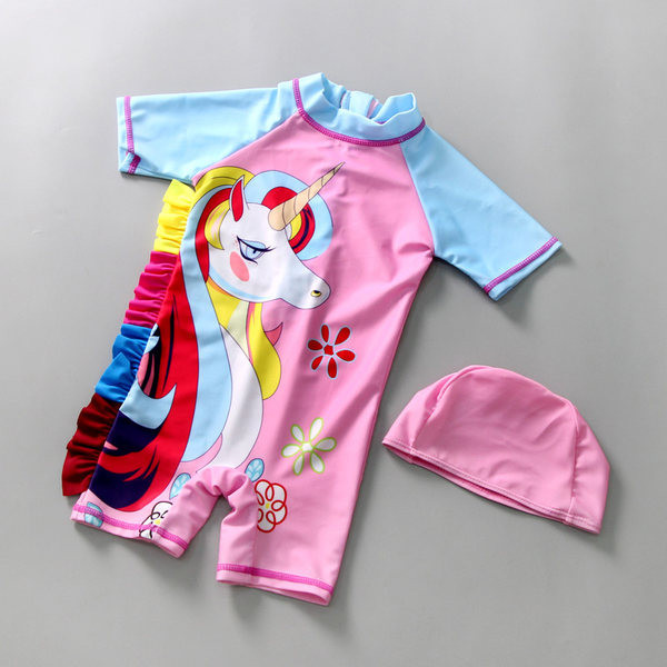 Dječji kupaći kostim sa šarenim aplikacijama prikladan za djevojčice