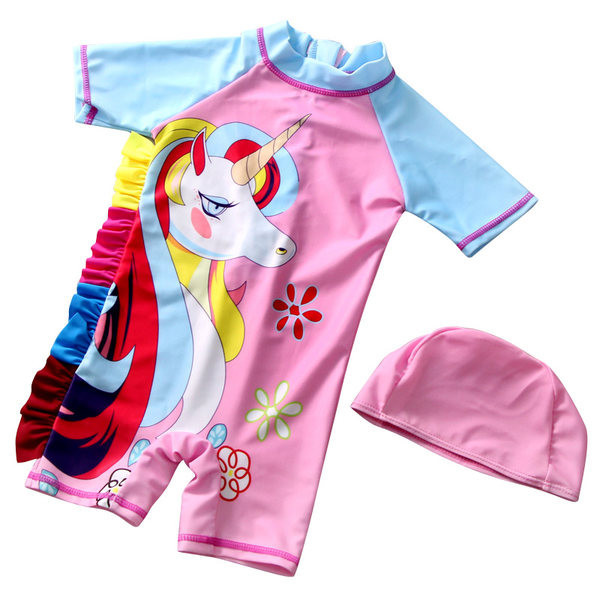 Dječji kupaći kostim sa šarenim aplikacijama prikladan za djevojčice