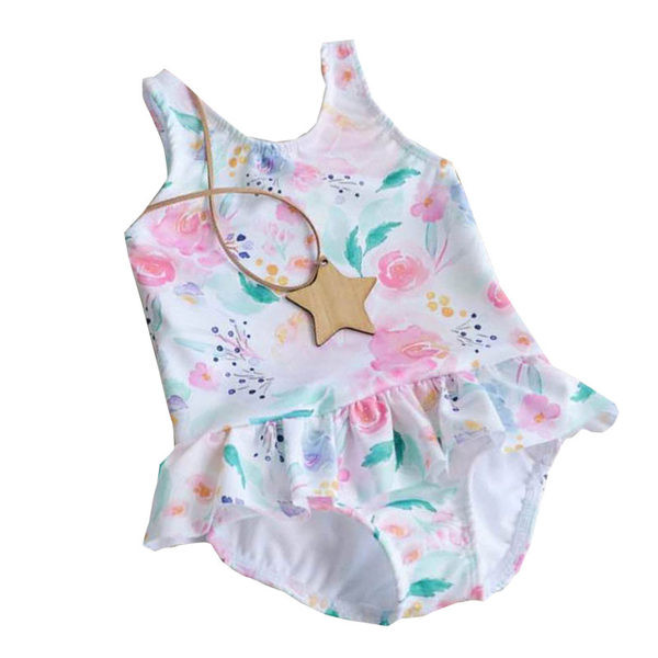 Vaikiškas maudymosi kostiumėlis su gėlių raštu - mergaitėms