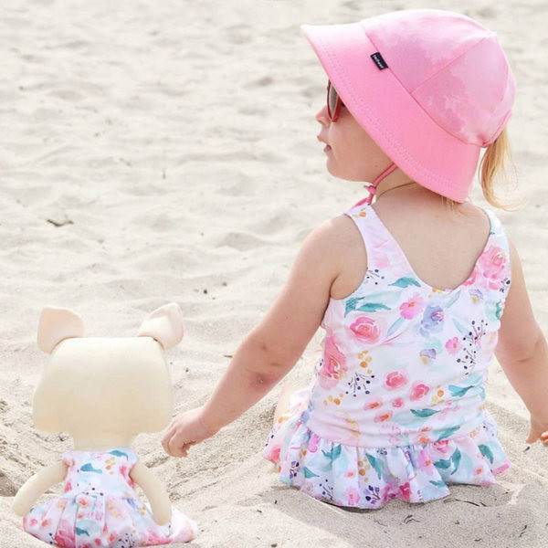 Vaikiškas maudymosi kostiumėlis su gėlių raštu - mergaitėms