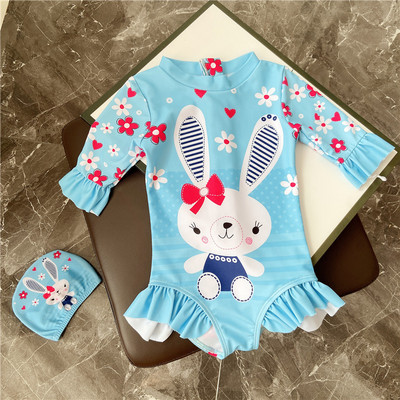 Laste täisujumistrikoo pikkade varrukatega aplikatsiooni ja lukuga