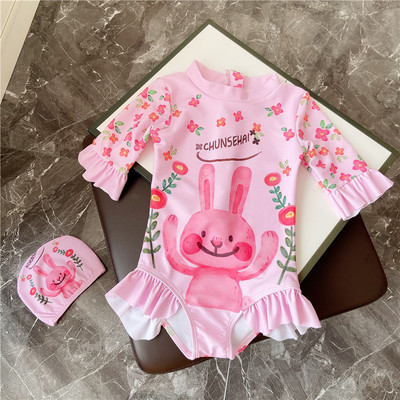 Laste täisujumistrikoo pikkade varrukatega aplikatsiooni ja lukuga