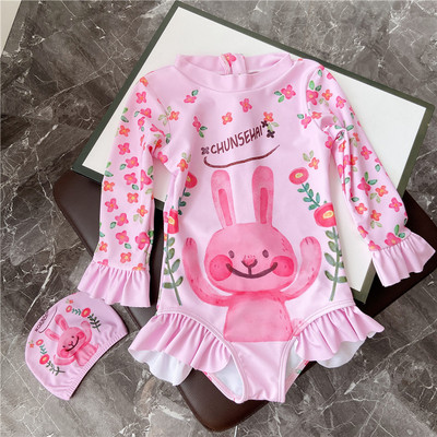 Laste täisujumistrikoo pikkade varrukatega aplikatsiooni ja lukuga