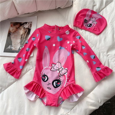 Laste täisujumistrikoo pikkade varrukatega aplikatsiooni ja lukuga