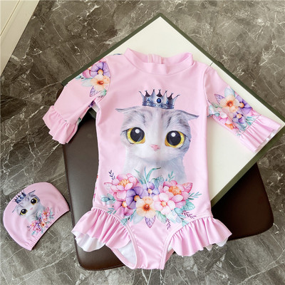 Laste täisujumistrikoo pikkade varrukatega aplikatsiooni ja lukuga