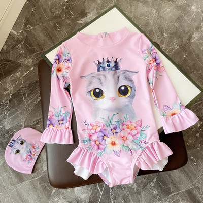 Laste täisujumistrikoo pikkade varrukatega aplikatsiooni ja lukuga