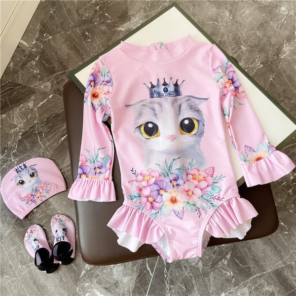 Laste täisujumistrikoo pikkade varrukatega aplikatsiooni ja lukuga