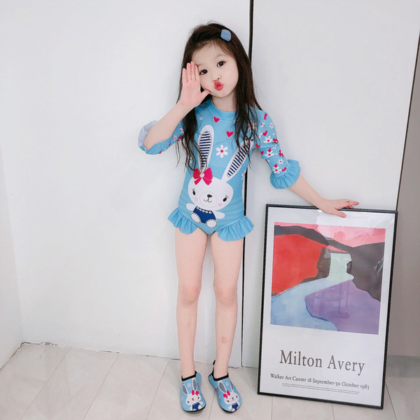 Laste täisujumistrikoo pikkade varrukatega aplikatsiooni ja lukuga