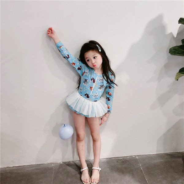 Детски цял бански с цип тюл и апликация