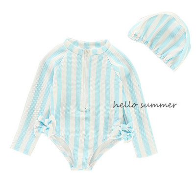 Prugasti kupaći kostim s trakom i dugim rukavima