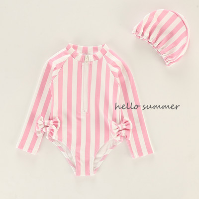 Prugasti kupaći kostim s trakom i dugim rukavima