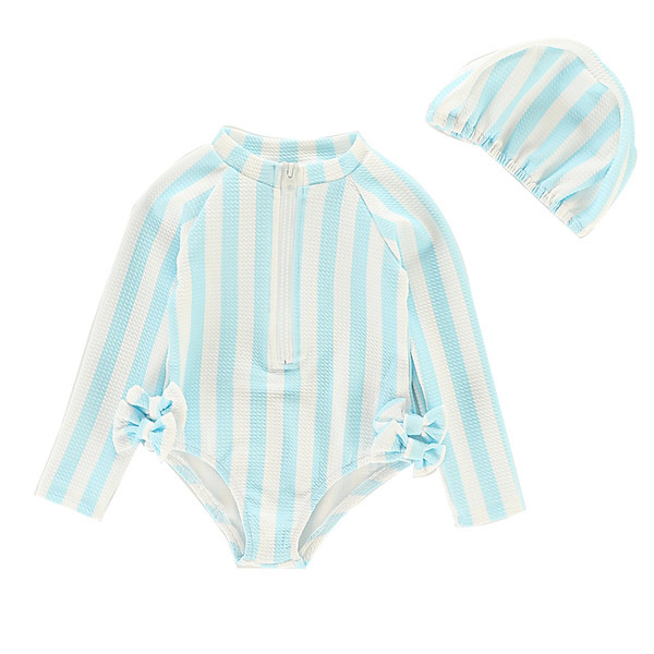 Prugasti kupaći kostim s trakom i dugim rukavima