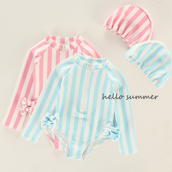 Prugasti kupaći kostim s trakom i dugim rukavima