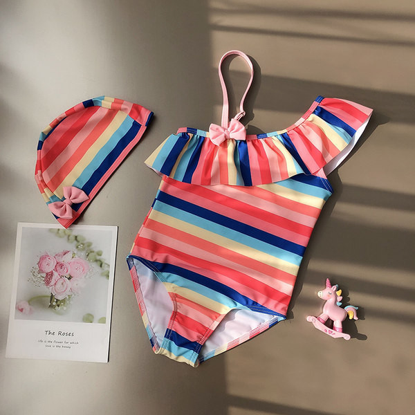 Dječji cijeli kupaći kostim s jednom naramenicom i trakom