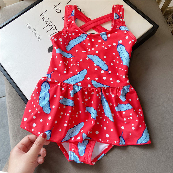 Laste täielik ujumistrikoo sulgede aplikatsiooniga