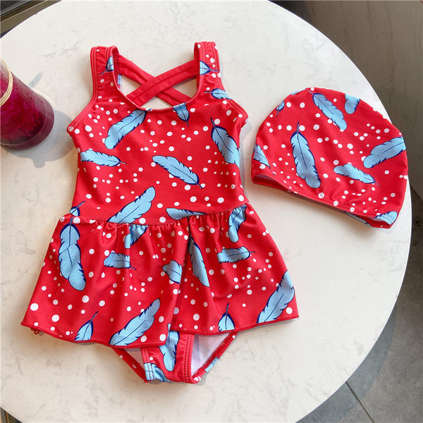 Laste täielik ujumistrikoo sulgede aplikatsiooniga