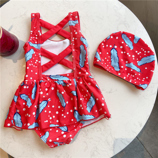 Laste täielik ujumistrikoo sulgede aplikatsiooniga