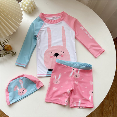 Kaheosaline pikkade varrukate ja aplikatsiooniga laste ujumistrikoo