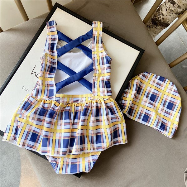 Dječji karirani kupaći kostim za djevojčice
