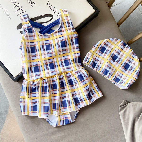 Dječji karirani kupaći kostim za djevojčice