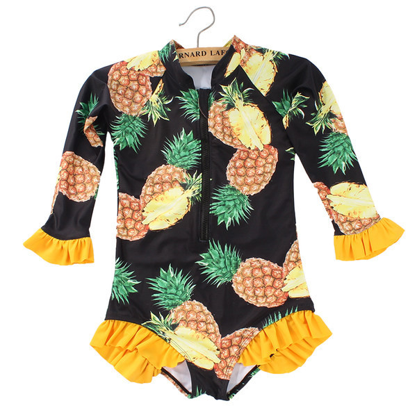 Παιδικό μαγιό με μακριά μανίκια και απλικέ ανανά