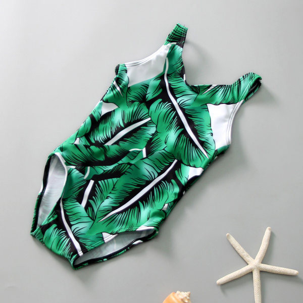 Dječji kupaći kostim sa širokim naramenicama u zelenoj boji