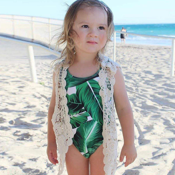 Dječji kupaći kostim sa širokim naramenicama u zelenoj boji