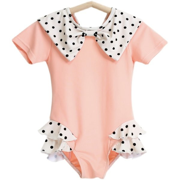 Lühikeste varrukate ja lokkidega laste ujumistrikoo tüdrukutele