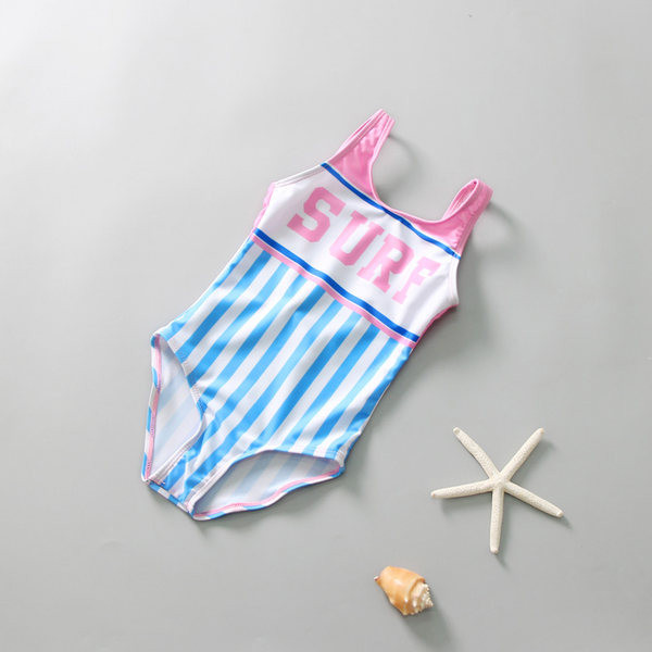 Ženski kupaći kostim s natpisom u plavoj i rozoj boji