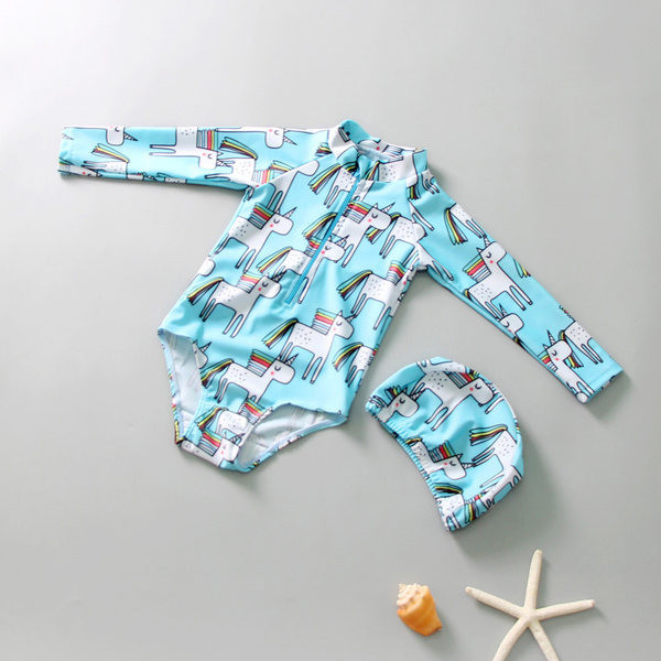 siniste ja pikkade varrukatega laste ujumistrikoo