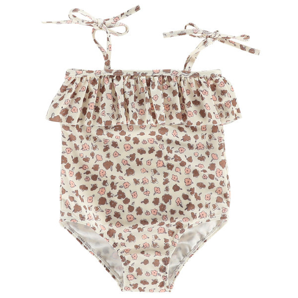 Terve peenikeste rihmade ja lokkidega laste ujumistrikoo