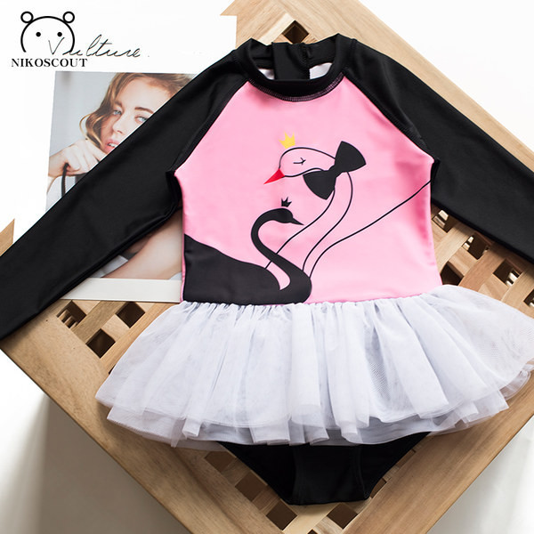 Puni dječji kupaći kostim s dugim rukavima i tilom za djevojčice