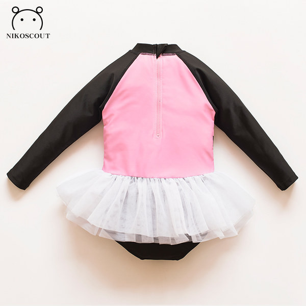 Puni dječji kupaći kostim s dugim rukavima i tilom za djevojčice