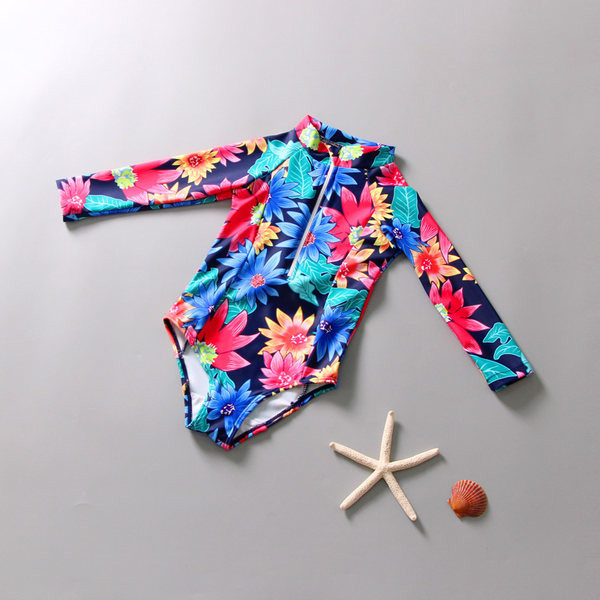 Dječji cijeli kupaći kostim s cvjetnim uzorkom i patentnim zatvaračem