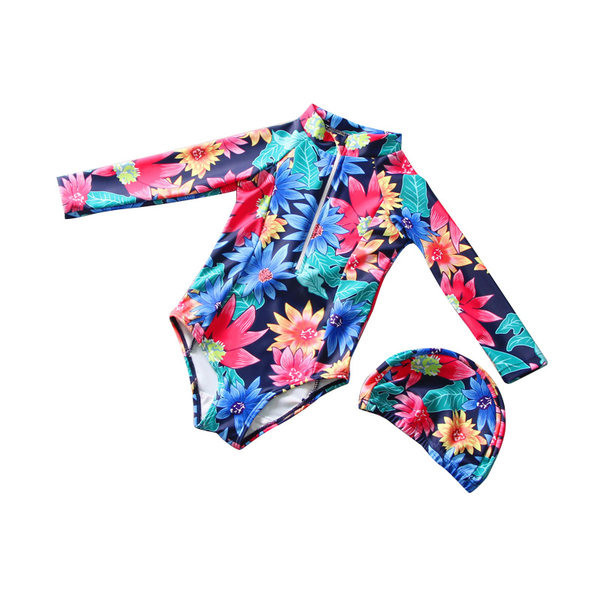 Dječji cijeli kupaći kostim s cvjetnim uzorkom i patentnim zatvaračem
