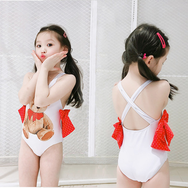 Dječji cijeli kupaći kostim s aplikacijom medvjedića i vrpcama