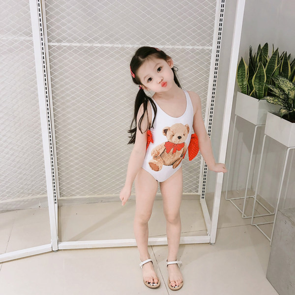 Dječji cijeli kupaći kostim s aplikacijom medvjedića i vrpcama