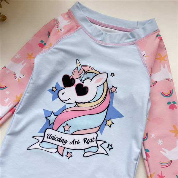 Kaheosaline ja ükssarviku aplikatsiooniga laste ujumistrikoo