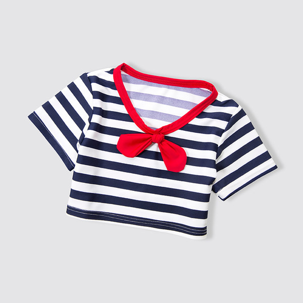 Ριγέ παιδικό μαγιό με κορδέλα για κορίτσια