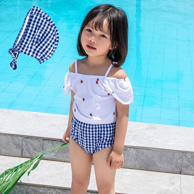 Moodne ruuduline ujumistrikoo lühikeste varrukate ja rihmadega