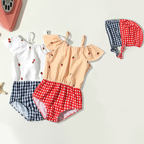 Moodne ruuduline ujumistrikoo lühikeste varrukate ja rihmadega