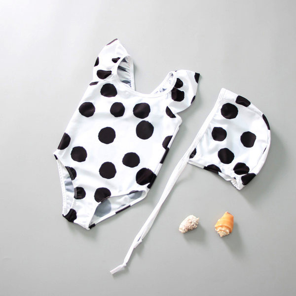 Dječji puni kupaći kostim s točkicama u bijeloj boji
