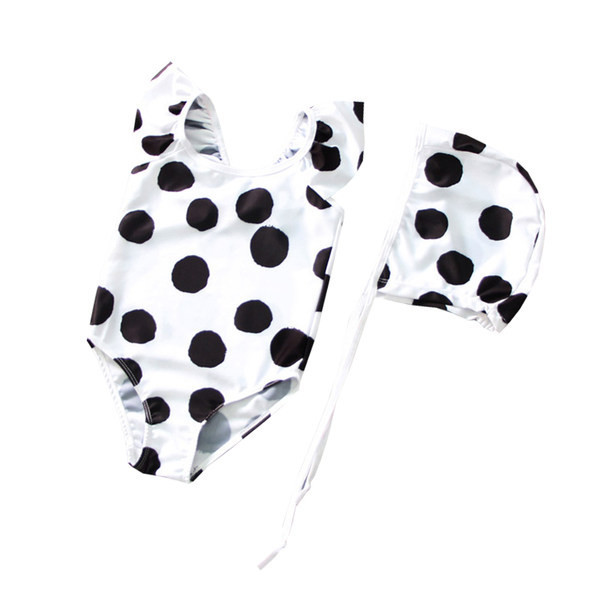 Dječji puni kupaći kostim s točkicama u bijeloj boji