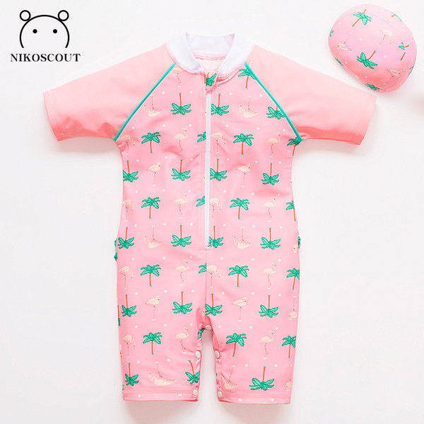 Παιδικό ολόσωμο μαγιό με φερμουάρ σε ροζ χρώμα για κορίτσια