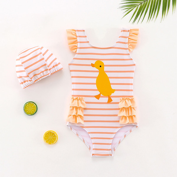 Bērnu svītrains peldkostīms ar aplikācijām un lokām