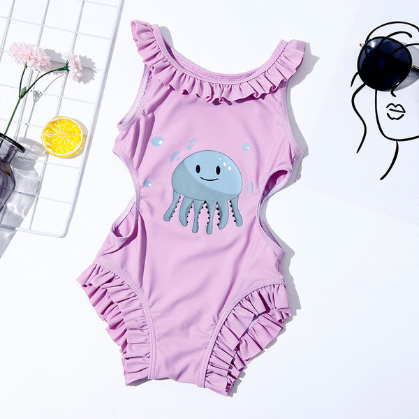 Παιδικό μαγιό σε μωβ χρώμα με απλικέ