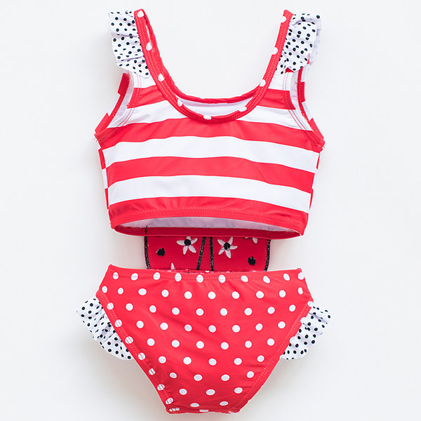 Novi model dječjeg prugastog kupaćeg kostima za djevojčice u crvenoj boji