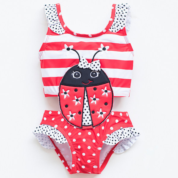 Novi model dječjeg prugastog kupaćeg kostima za djevojčice u crvenoj boji