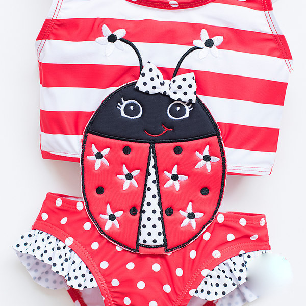Novi model dječjeg prugastog kupaćeg kostima za djevojčice u crvenoj boji